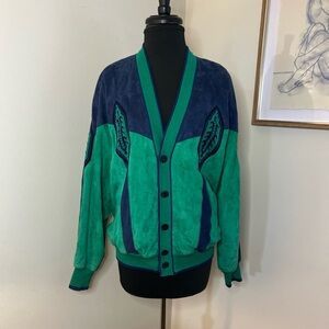 TORRAS Green Suede Leather Bomber Jacket Made in Spain, vintage Size M